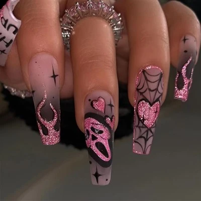 Halloween Glitter Press On Nails